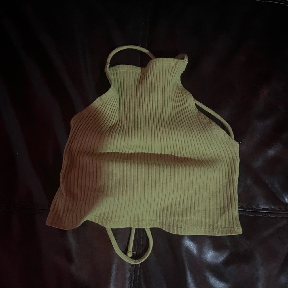 Ribbed Olive Green Halter Top